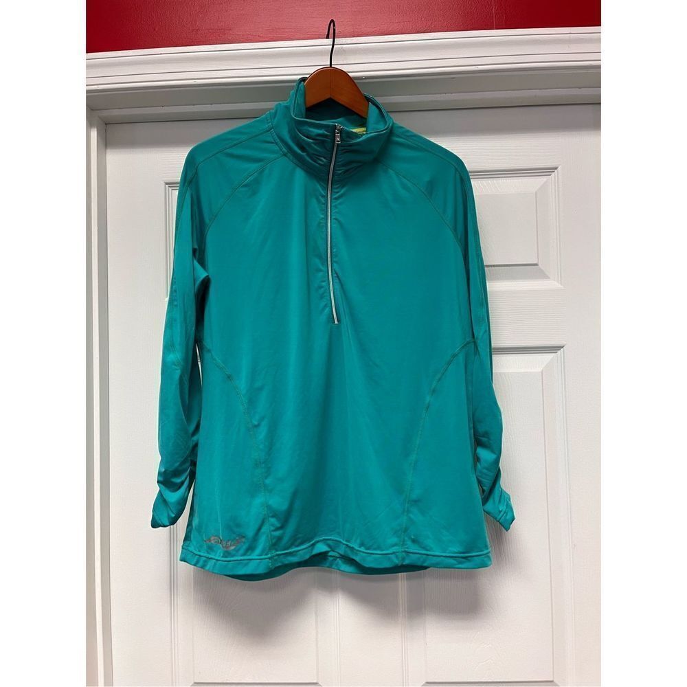 Sunice Green Rubber Stretch Ruched Half Zip Pull Over Warm Up Jacket sz XL